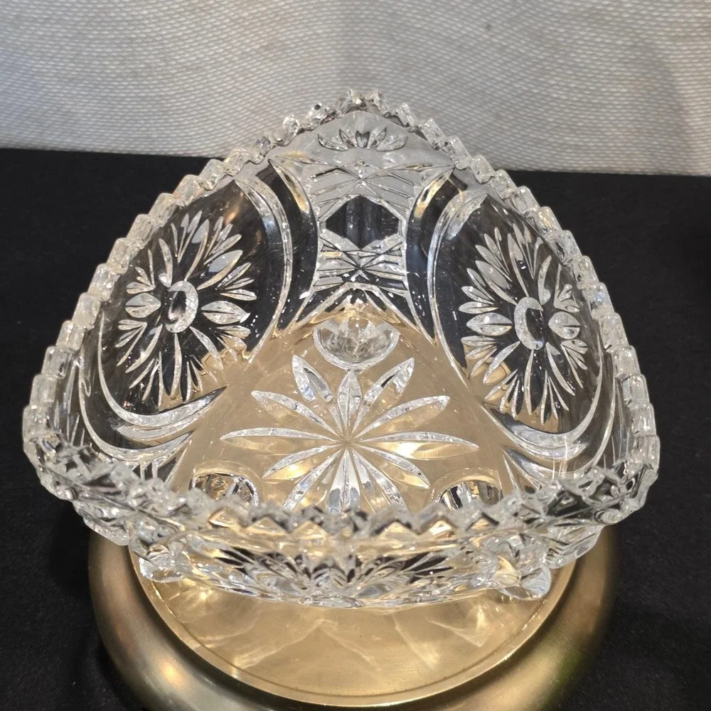 Vintage American Brilliant Cut Glass Heart Shaped Bowl Footed Candy Trinket Dish